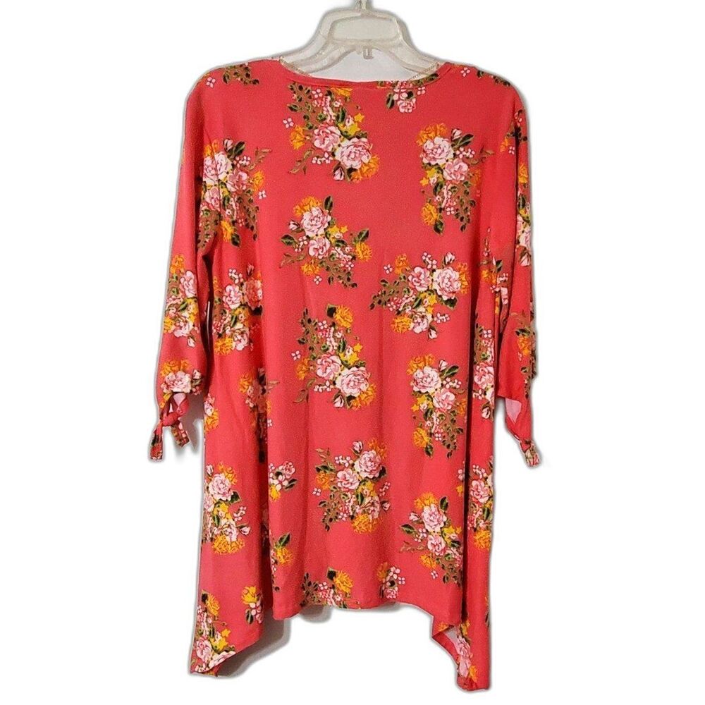 Bobbie Brooks Womens Sz Large Coral Tunic Top Gold Tone Necklace Shark Bite Hem - Picture 2 of 4